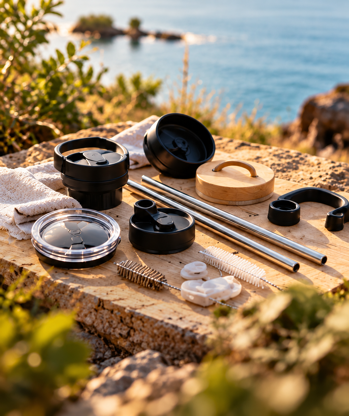 Drinkware accessories including lids, straws and components