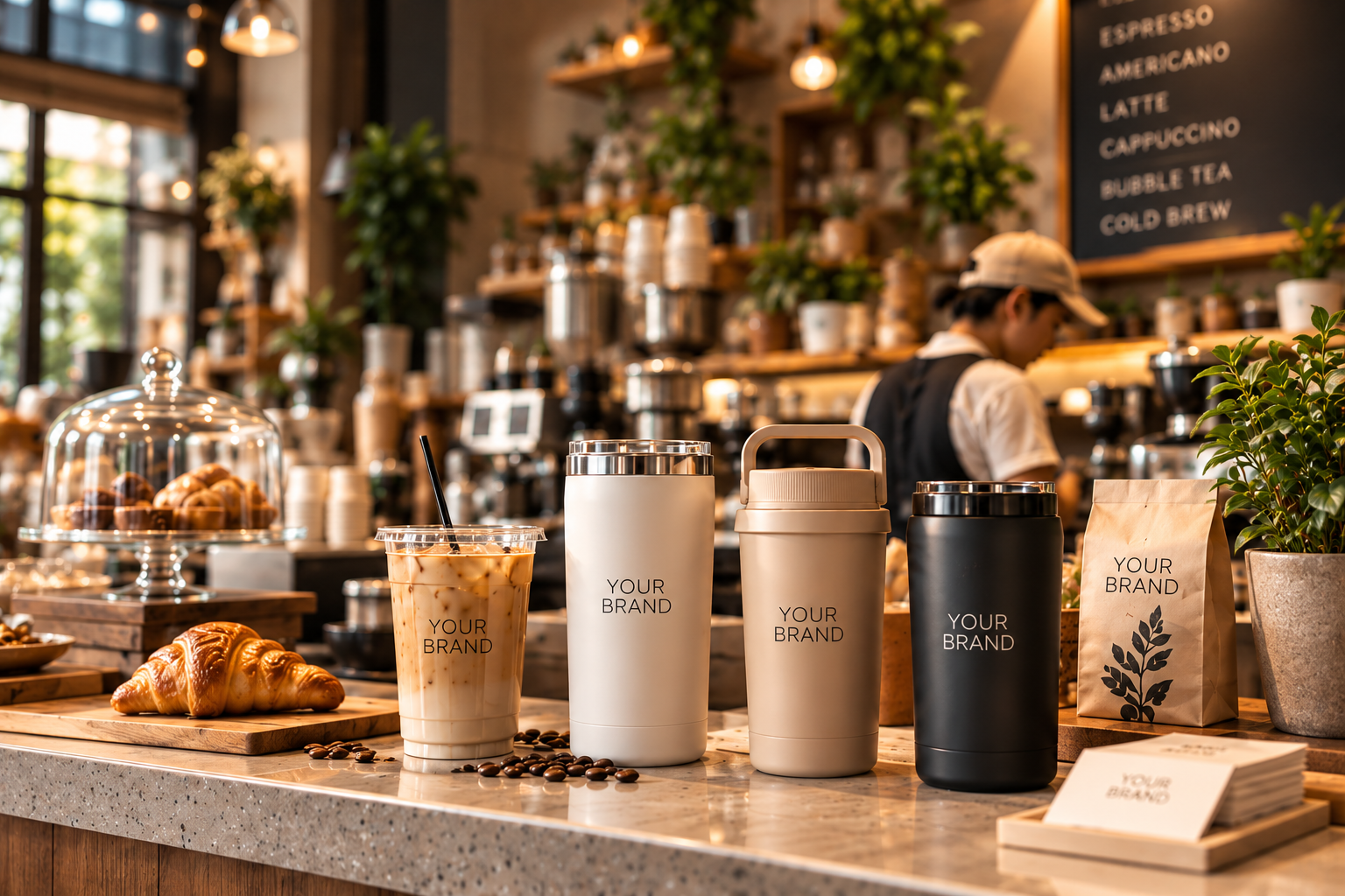 Custom drinkware for cafe and beverage brands