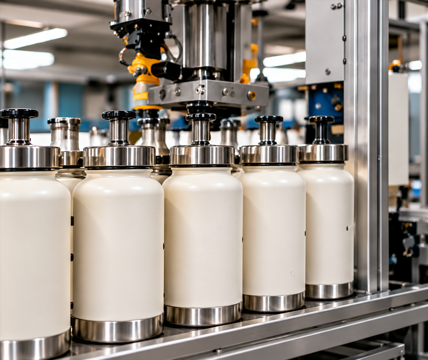 Custom insulated bottle manufacturing and assembly on a production line